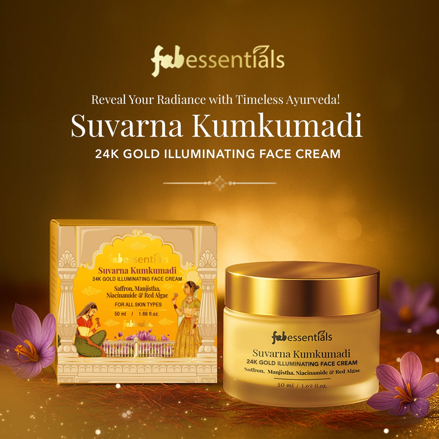 fabessentials Suvarna Kumkumadi 24K Gold Face Cream with Niacinamide & Red Algae 50ml