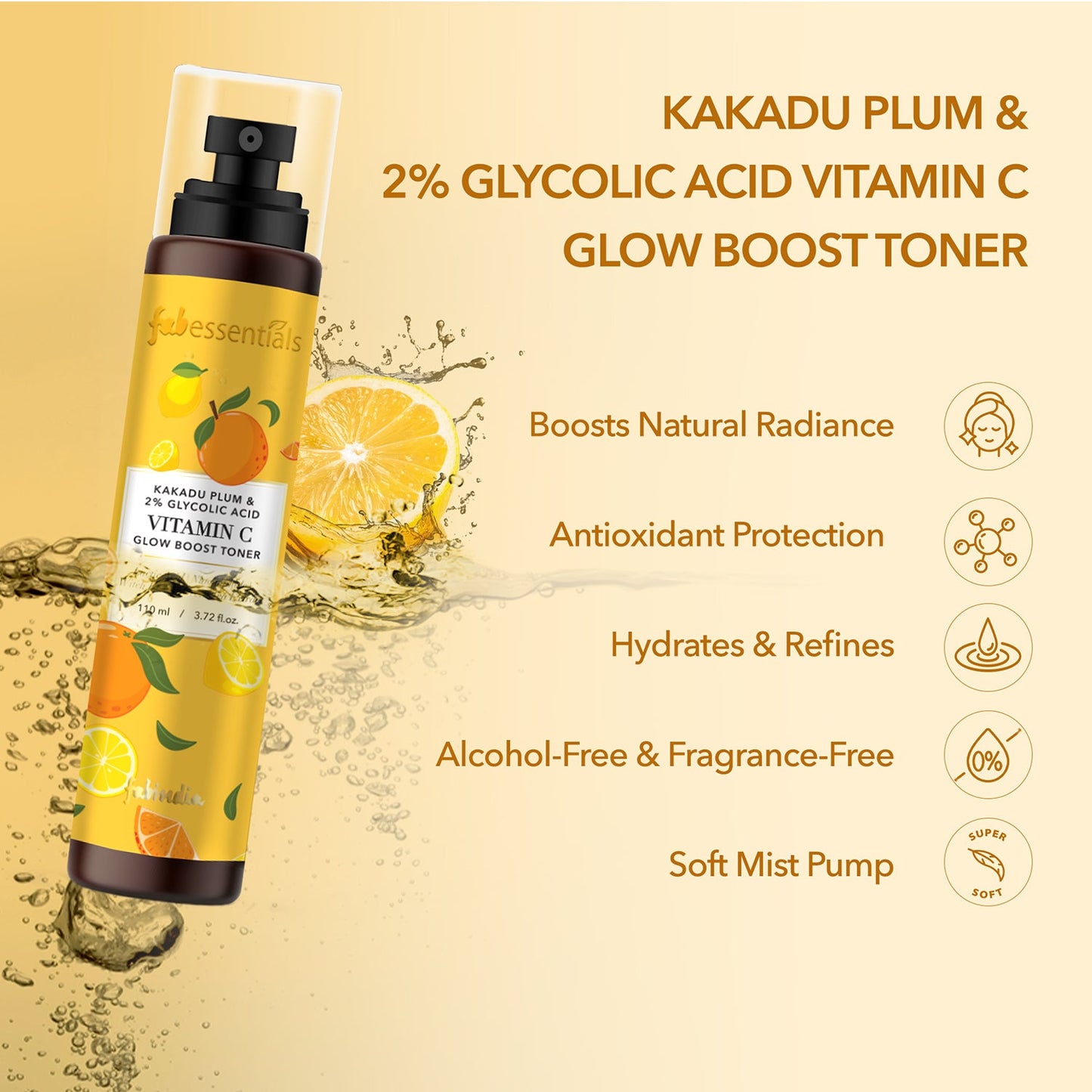 fabessentials Kakadu Plum & 2% Glycolic Acid Vitamin C Glow Boost Face Toner 110ml