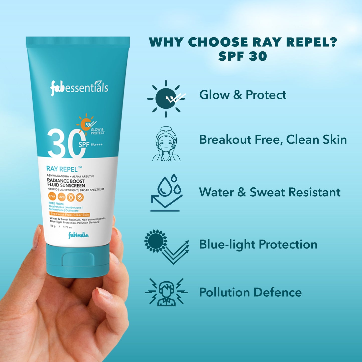 fabessentials Ray Repel Radiance Boost Sunscreen SPF 30 PA++++ 50g