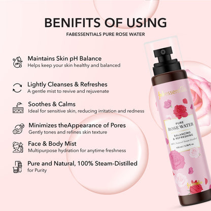 fabessentials Pure Rose Water 110ml | Alcohol-Free Face Toner or Face Mist