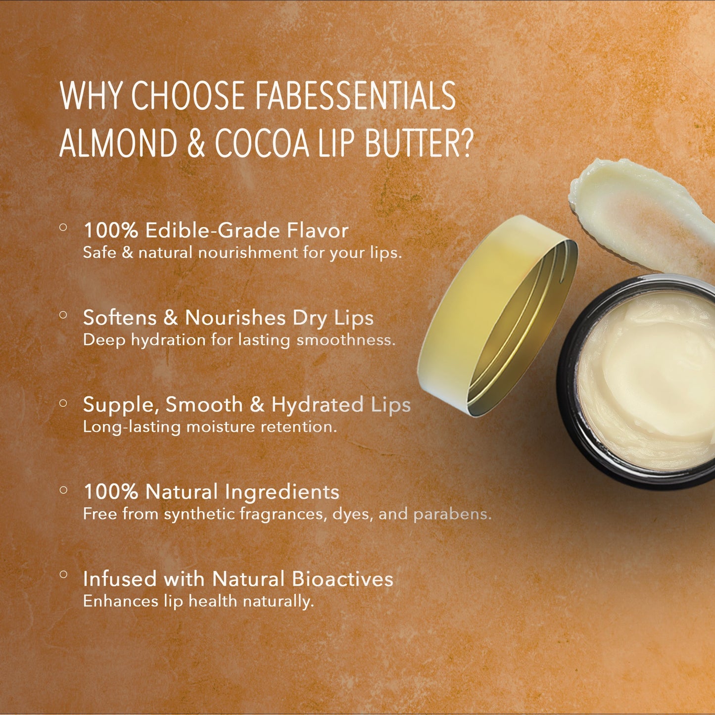 fabessentials Almond & Cocoa Lip Butter 3.5g | Lip Balm for Chapped Lips