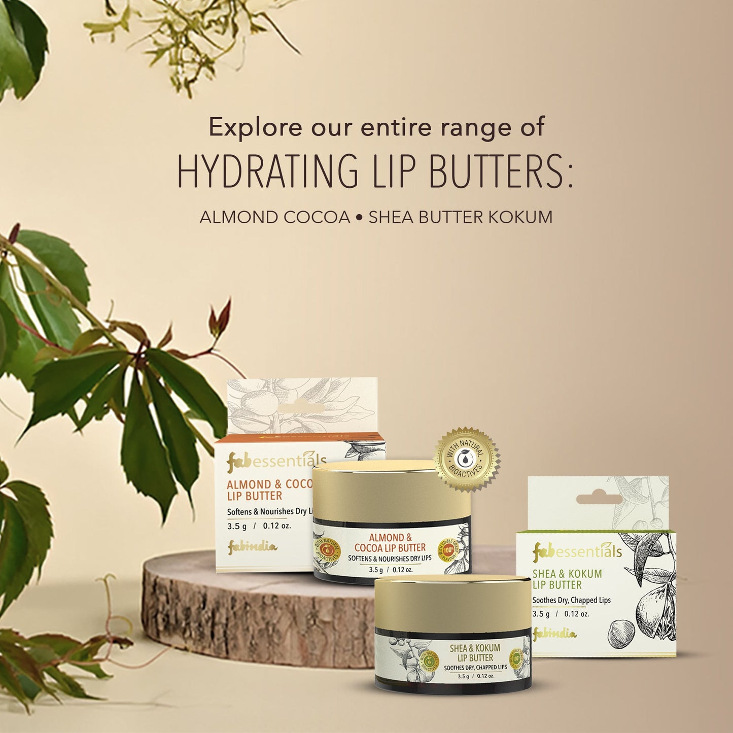 fabessentials Almond & Cocoa Lip Butter 3.5g | Lip Balm for Chapped Lips