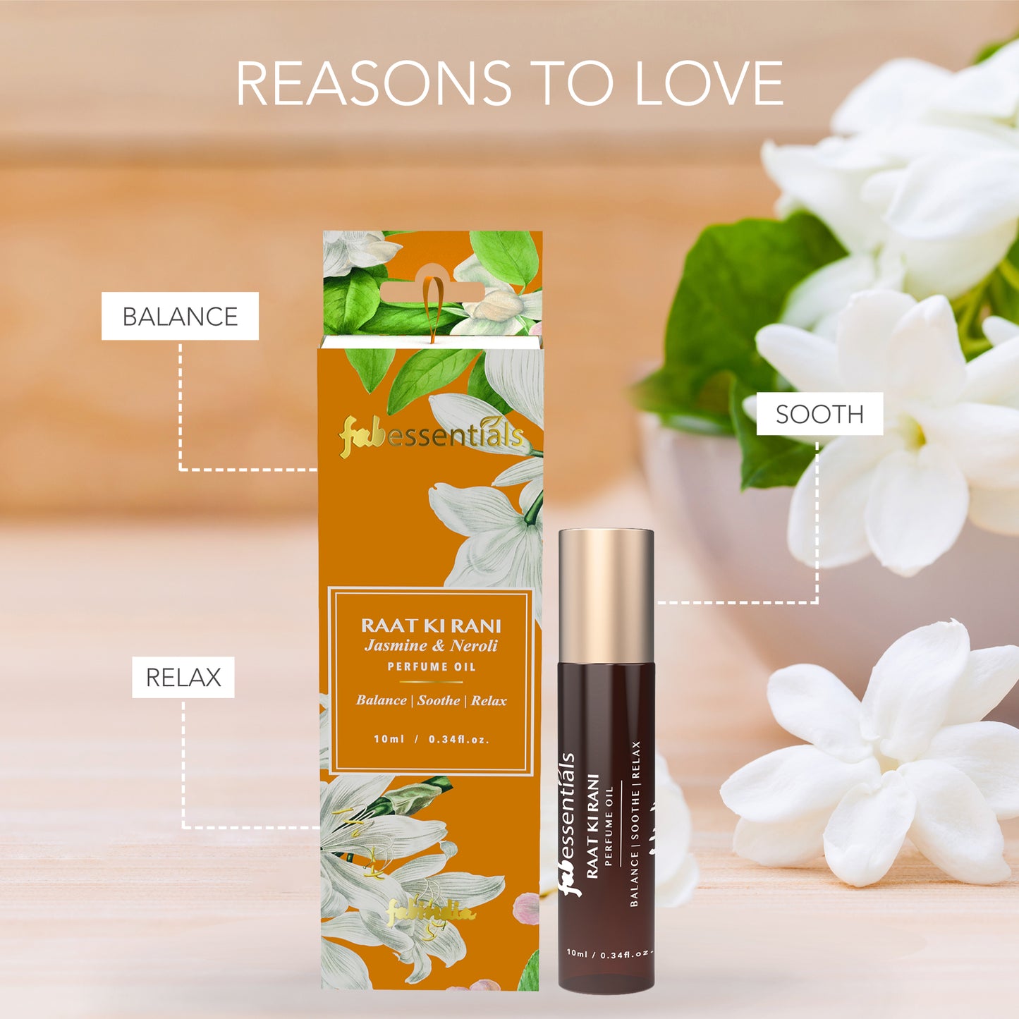 fabessentials Raat Ki Rani Jasmine & Neroli Perfume Oil 10ml | Roller ball Perfume Oil for Men & Women