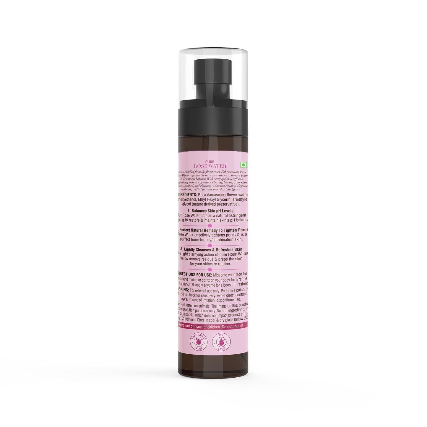 fabessentials Pure Rose Water 110ml | Alcohol-Free Face Toner or Face Mist