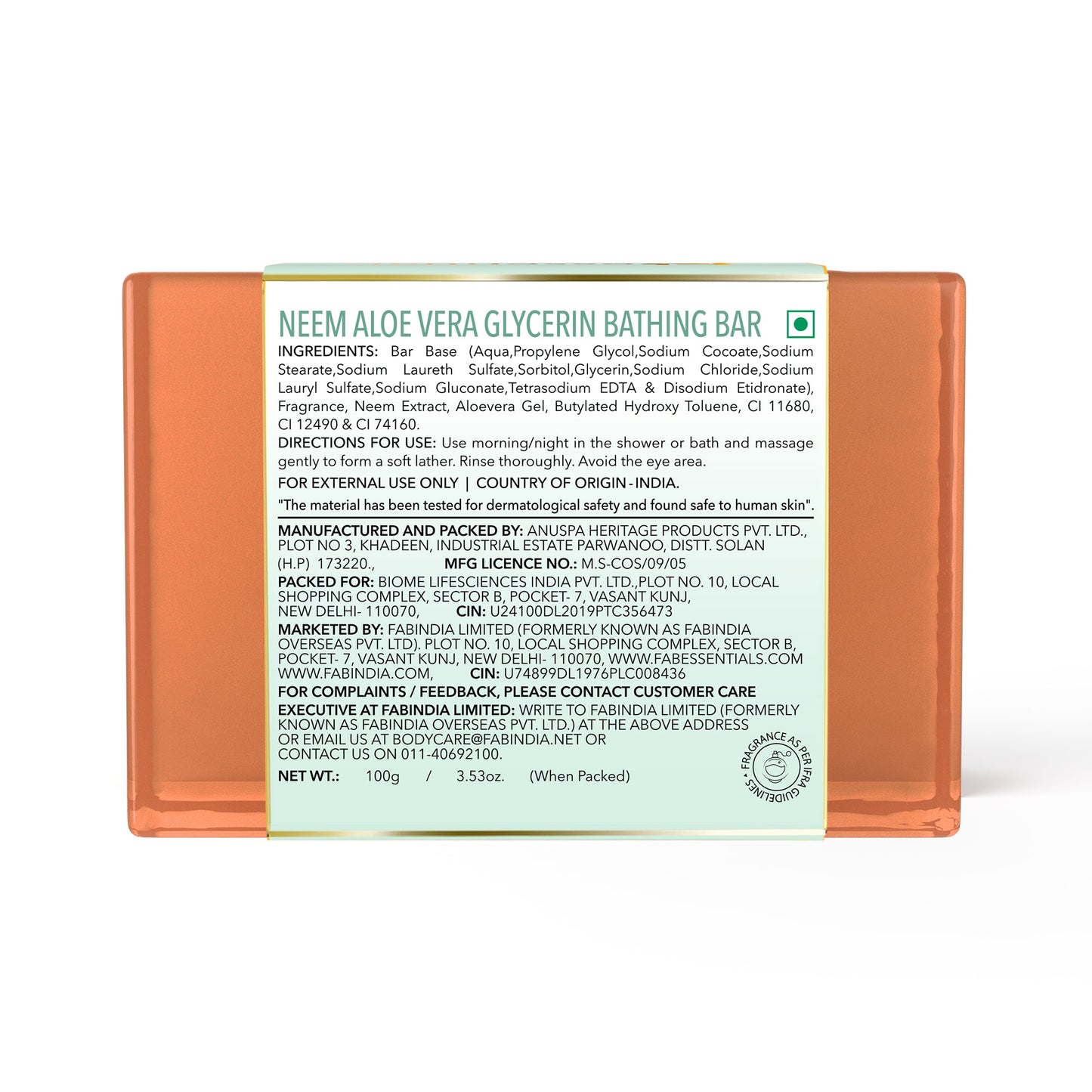 Neem Aloe Vera Glycerin Bathing Bar - 100 gm