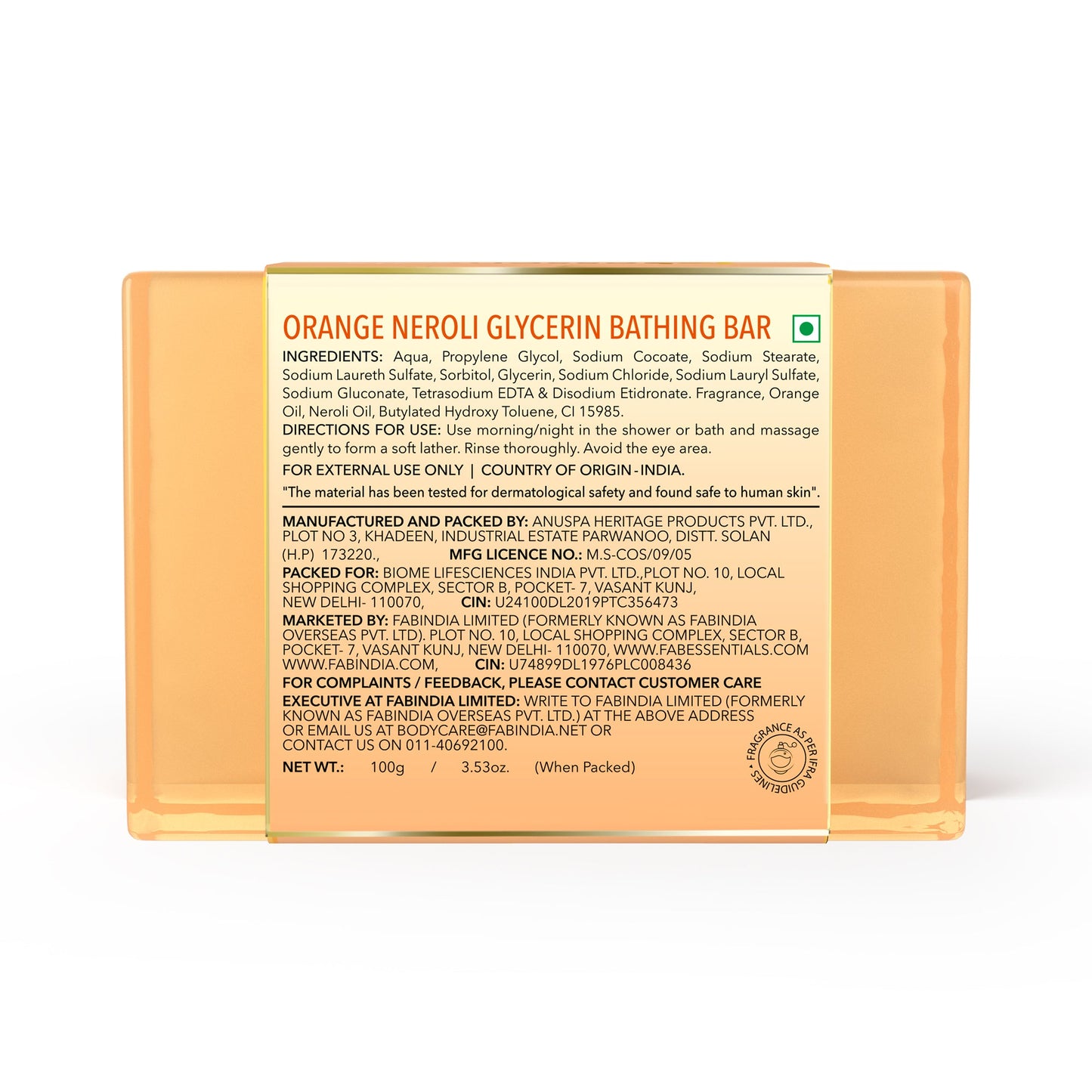 Orange Neroli Bathing Bar - 100 gm