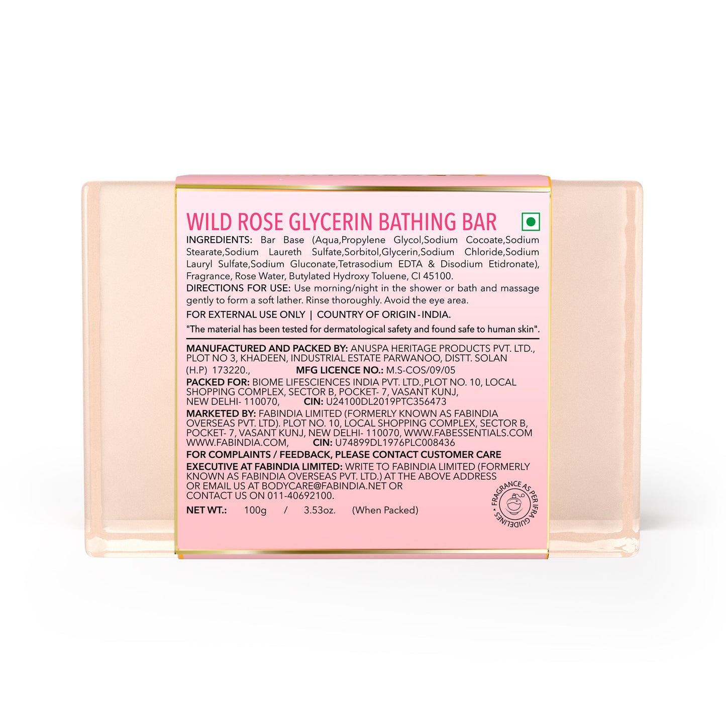 Wild Rose Glycerin Bathing Bar - 100 gm